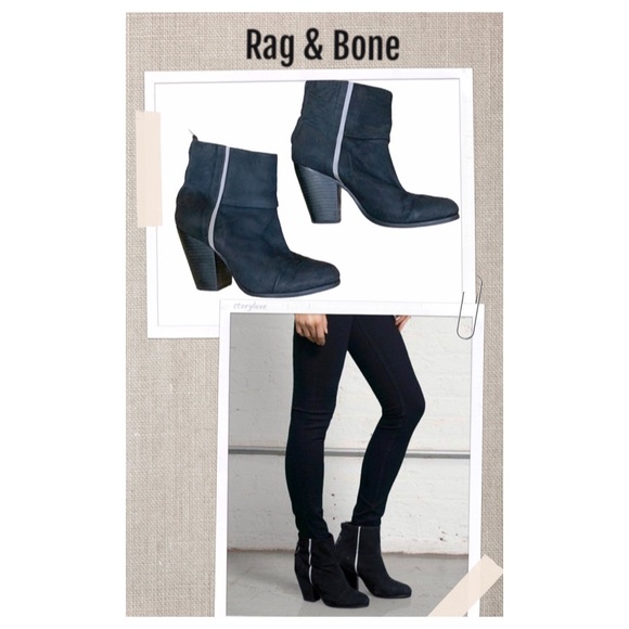 Rag & Bone Boots Suede Leather Block Heels Black Ankle Boots Size 7 - Picture 2 of 9